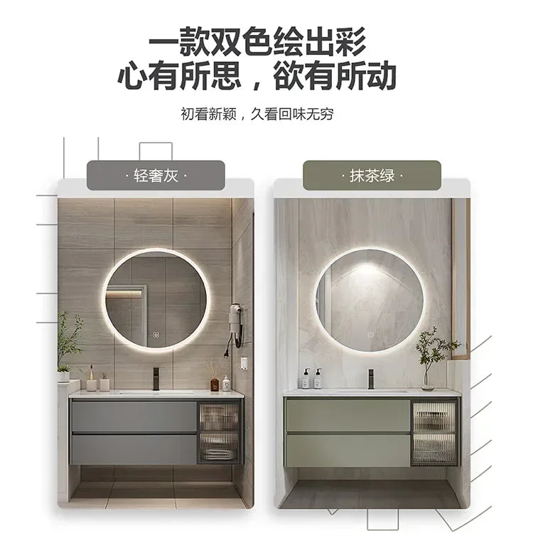 MMOOKA Marble Smart Bathroom Vanity Cabinet With Sink And Mirror Looking Combination One Hand Wash Basin Washbasin Toilet Round Mirror