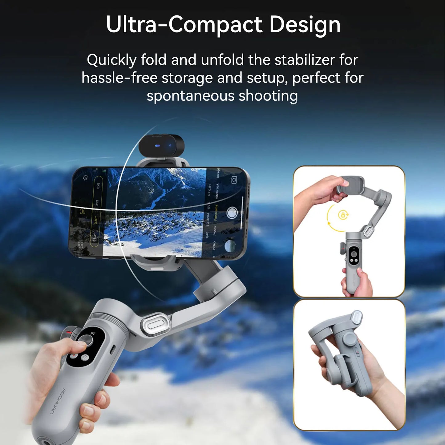 MMOOKA AOCHUAN Smart Xpro AI Tracking Sensor Gimbal No App Smartphone Gimbal Stabilizer 3-axis Stabilizer for iPhone&Android Phone Grey