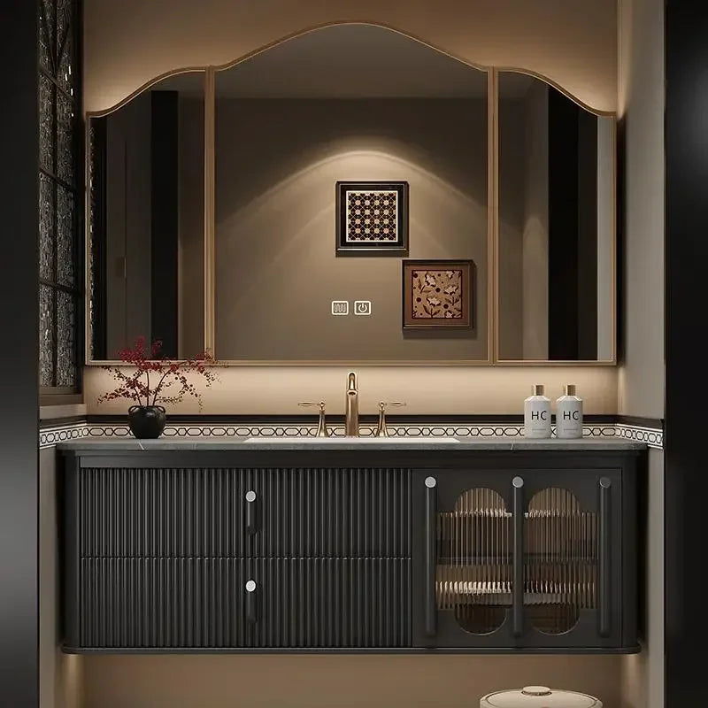 MMOOKA Bathroom Vanity With Sink Wall Mount Aesthetic French Style Retro Oak Bathroom Slate Washbasin Combination Custom Washbasin