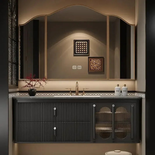 MMOOKA Bathroom Vanity With Sink Wall Mount Aesthetic French Style Retro Oak Bathroom Slate Washbasin Combination Custom Washbasin