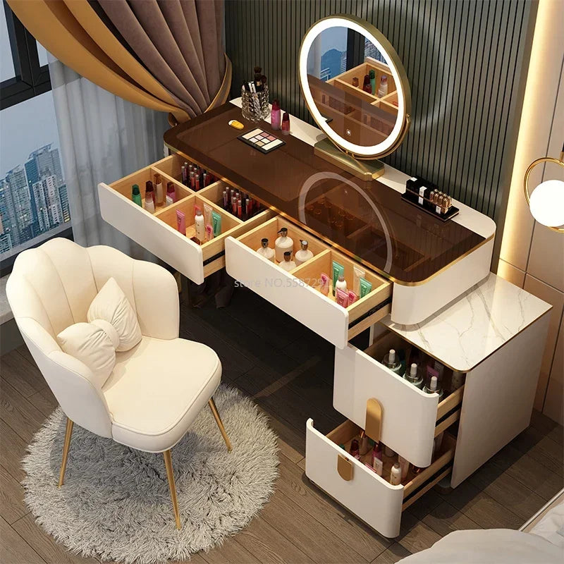 MMOOKA Vanity Desk Modern Dresser Table LED Mirros Household Bedroom Dressing Table Density Board Makeup Table With Mirror Furniture