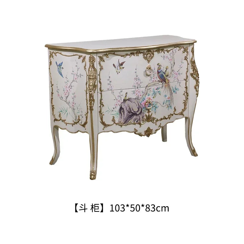 MMOOKA American Retro Solid Wood Light Luxury Living Room American Country Chest of Drawers Bedroom Hand Painting Chest of Drawers