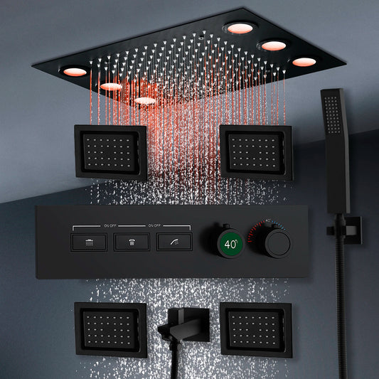 MMOOKA Smart Remote LED Shower Head Set 20x14inch Panel Faucet System Lateral Jet Thermostatic Mixer Valve Button Switch Hand Shower MMOOKA.COM