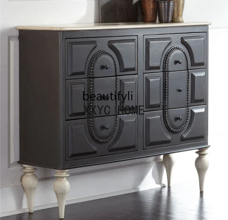 MMOOKA American Country Solid Wood Black Chest of Drawers Entrance Foyer Entrance Cabinet Drawer Storage Sideboard Cabinet Curio