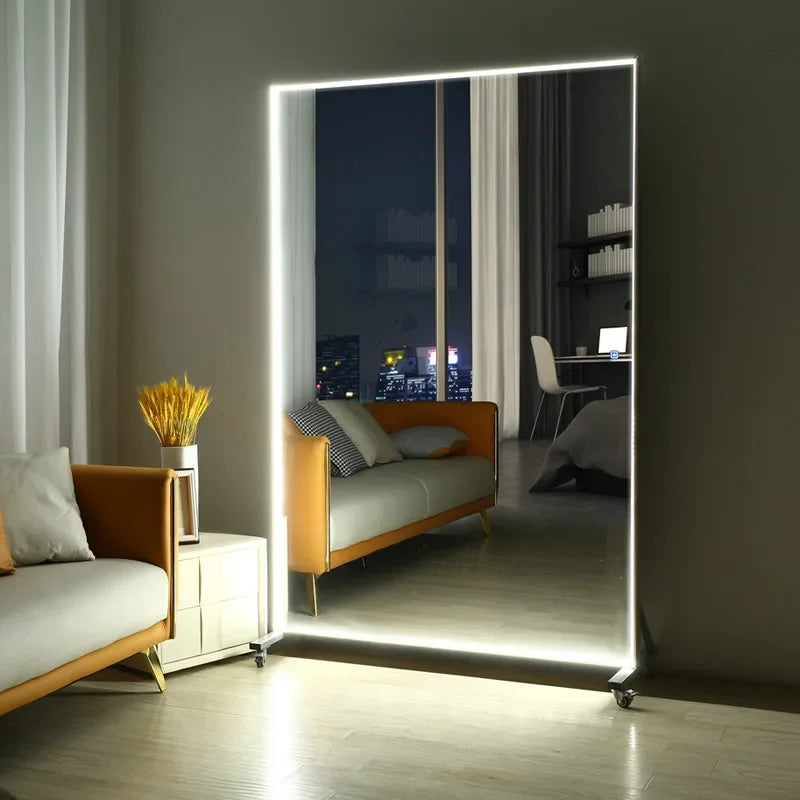 MMOOKA Smart Corrugated Full Length Mirrors Aesthetic Nordic Standing Plastic Glass Mirrors Large Espelho Redondo Home Decorating