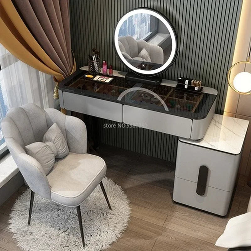 MMOOKA Vanity Desk Modern Dresser Table LED Mirros Household Bedroom Dressing Table Density Board Makeup Table With Mirror Furniture