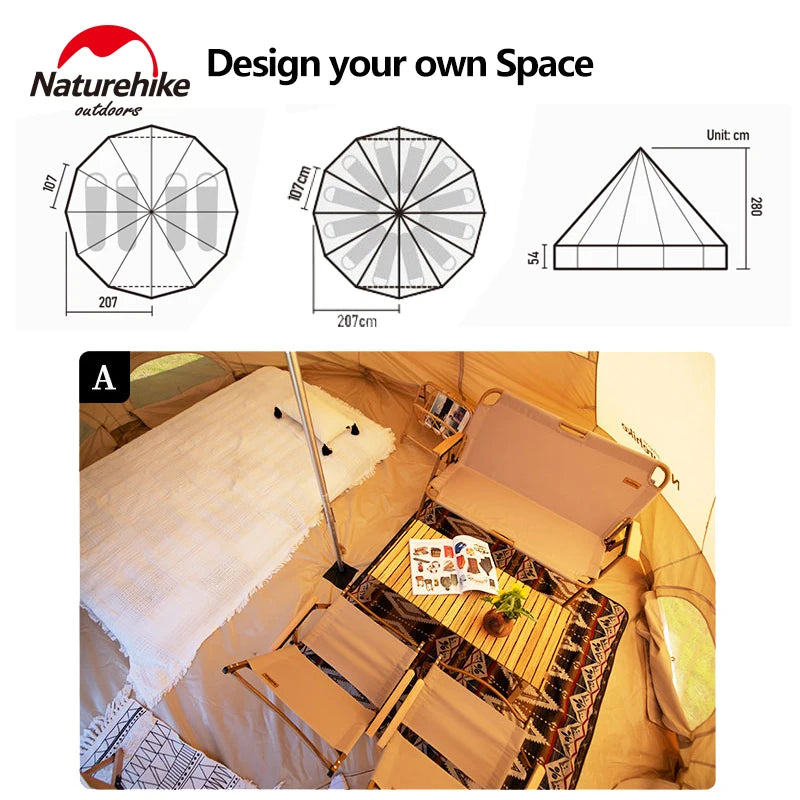 ANTNX Naturehike 12.3 Cotton Pyramid Tent for 5-8 People Family Large Space Outdoor Travel Camping Party Trip Lobby Bell House Tent ANTNX.COM
