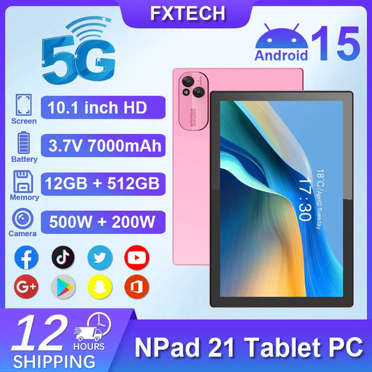 MMOOKA 2025 New Npad 21 Original Tablet 10inch Google play TikTOK THD 4K Android 15 12GB+512GB 7000mAh 5G SIM WiFi GPS Tablet PC