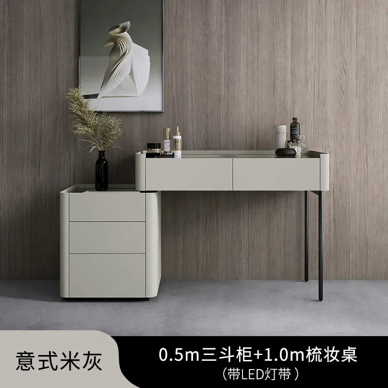 MMOOKA Italian Minimalist Dressing Table Modern Bedroom Mirror Jewelry Box Password Lock