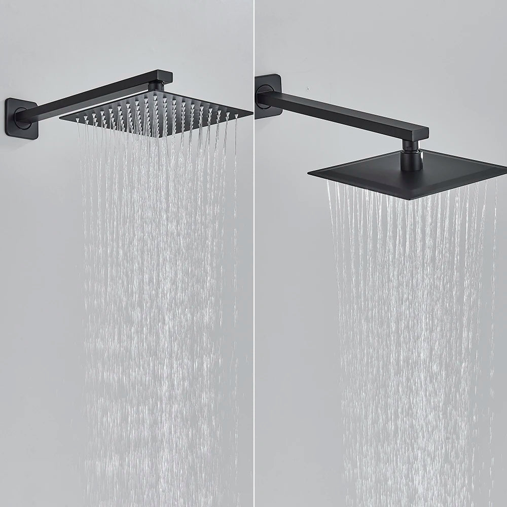 MMOOKA Black Bath Shower Set Wall Mounted Concealed Shower Faucet System Rainfall Bathroom Mixer Bathtub Tap with Hand Sprayer