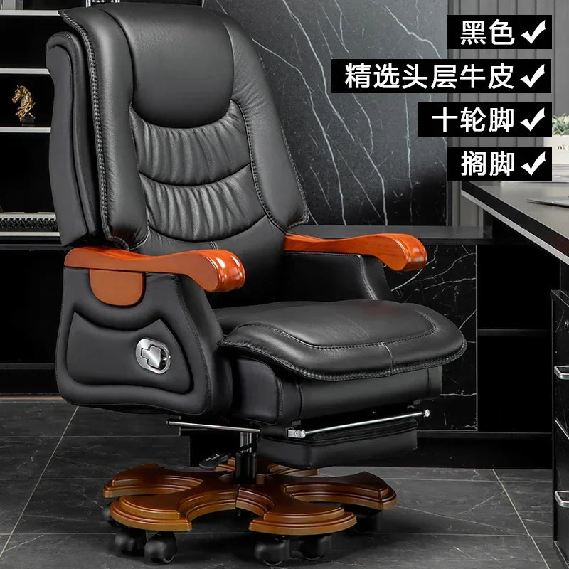 MMOOKA Luxury Leather Boss Office Chair Ergonomic Orange Office Chair With Footrest Sleep Comfort Cadeira Gamer Office Desk Furniture