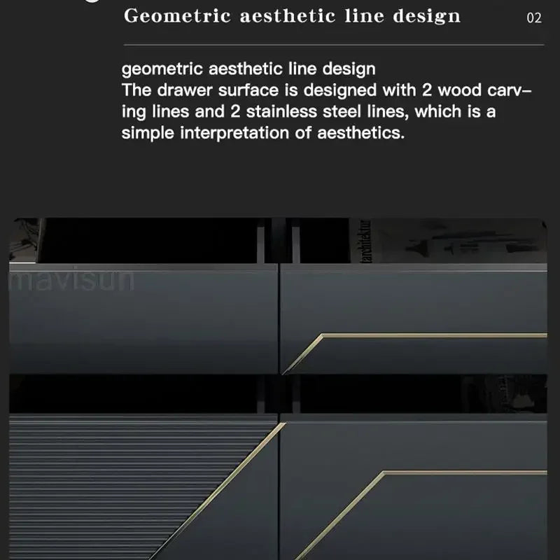 MMOOKA Black Kitchen Cabinet Decoration Simple Solid Wood Living Room Furniture Luxury Villa Large Capacity Buffet Stainless Steel Leg