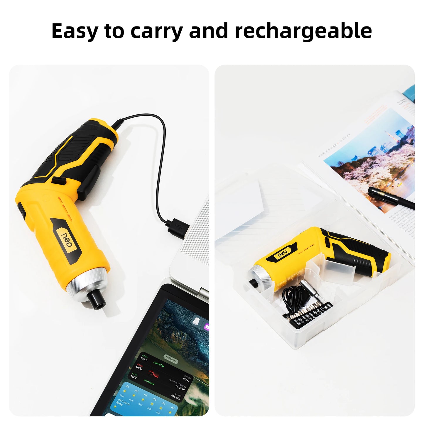 Deli Electric Screwdriver 3.6V 2000mAh 5N.M Torque Electric Screwdriver Household With 10Pcs S2 Screw Bits Home Repair Tools