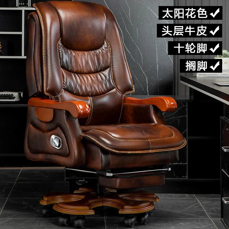 MMOOKA Luxury Leather Boss Office Chair Ergonomic Orange Office Chair With Footrest Sleep Comfort Cadeira Gamer Office Desk Furniture