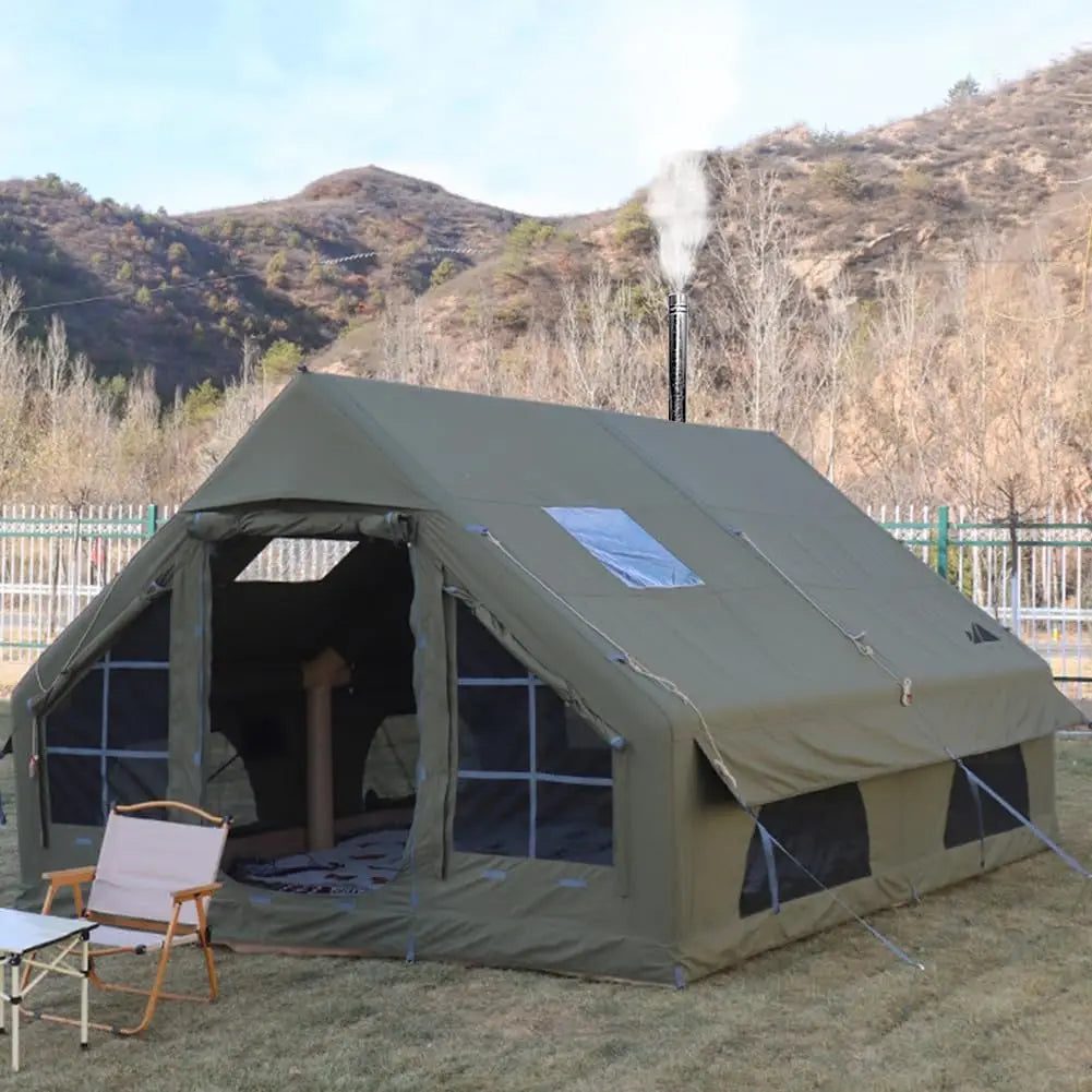 ANTNX 129 SqFT Inflatable Tent ,8-10 Person Blow Up Tent with Stove Jack Hole,4 Season Waterproof Camping Tent Large Pop-Up Tents ANTNX.COM
