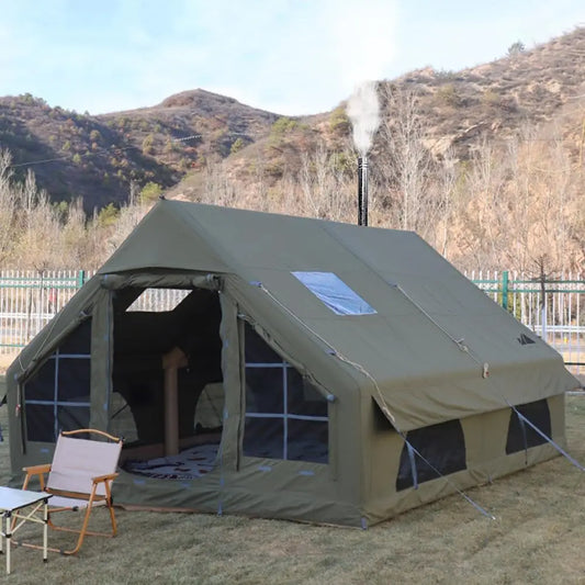 ANTNX 129 SqFT Inflatable Tent ,8-10 Person Blow Up Tent with Stove Jack Hole,4 Season Waterproof Camping Tent Large Pop-Up Tents ANTNX.COM