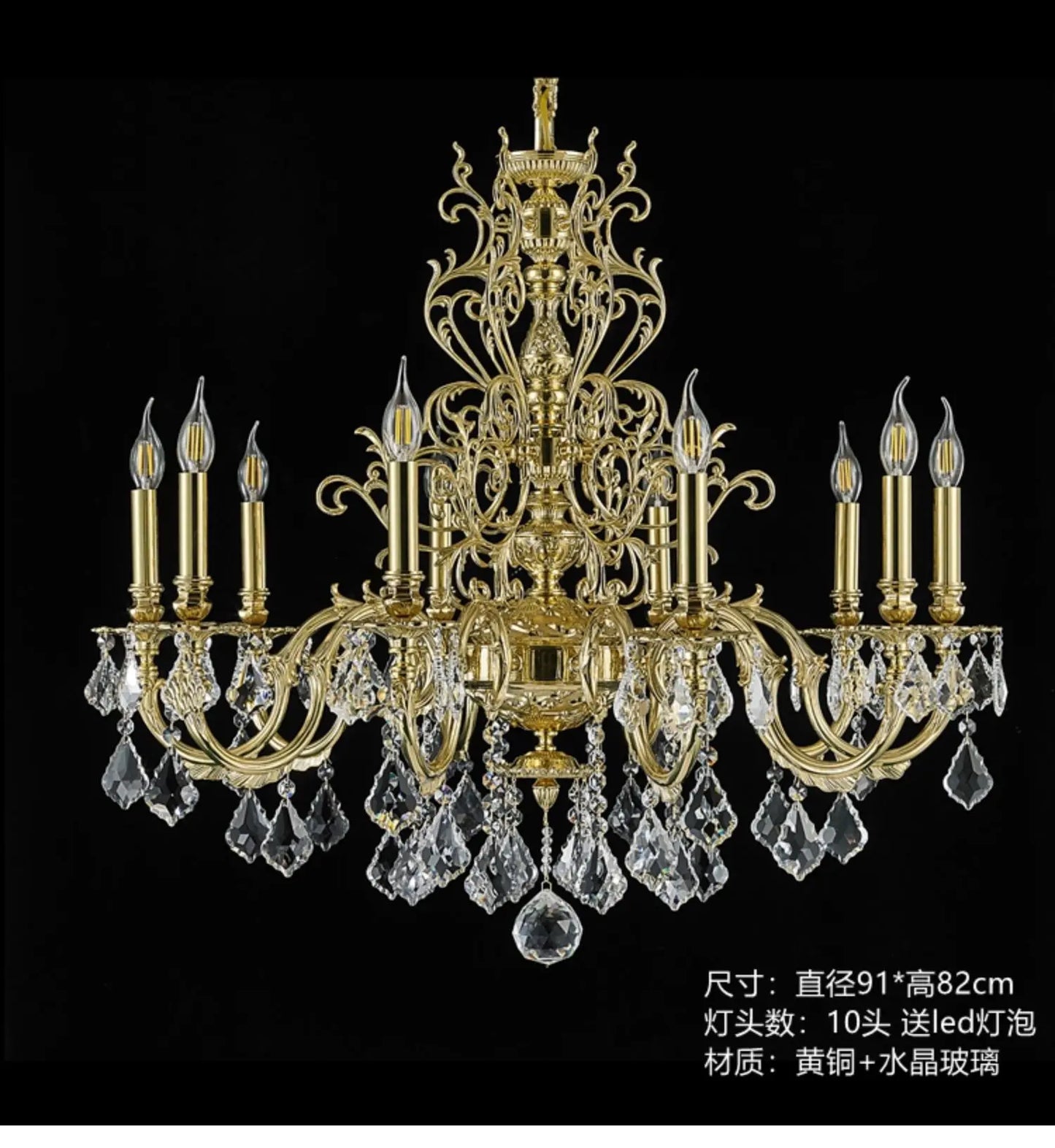 Euro-Italian French gold all-copper crystal chandelier luxury heavy industry living room villa atmosphere