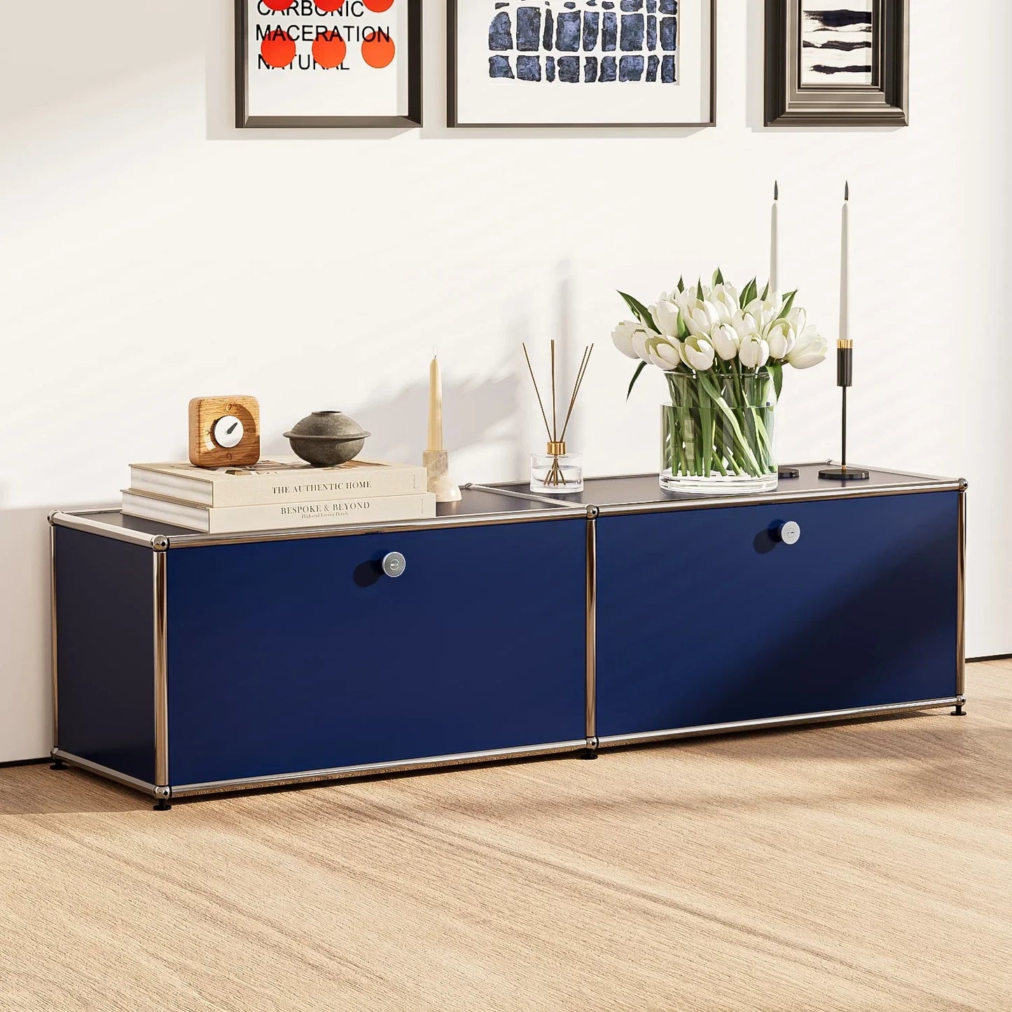 MMOOKA Storage Cabinet with 2/3/6 Haller Nightstand Modular Furniture Bed Side Table Holder Stainless Steel Metal Board for Living Room