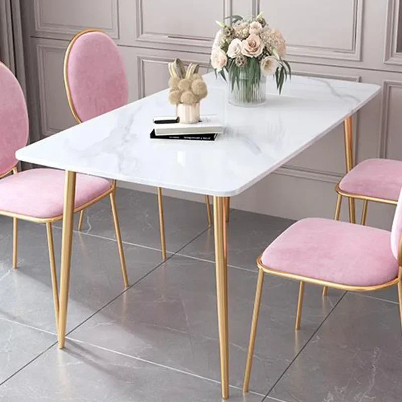 MMOOKA Nordic White Dining Table Decor Gold Legs Living Room Design Dining Table Aesthetic Marble Top Mesa Comedor Household Essentials
