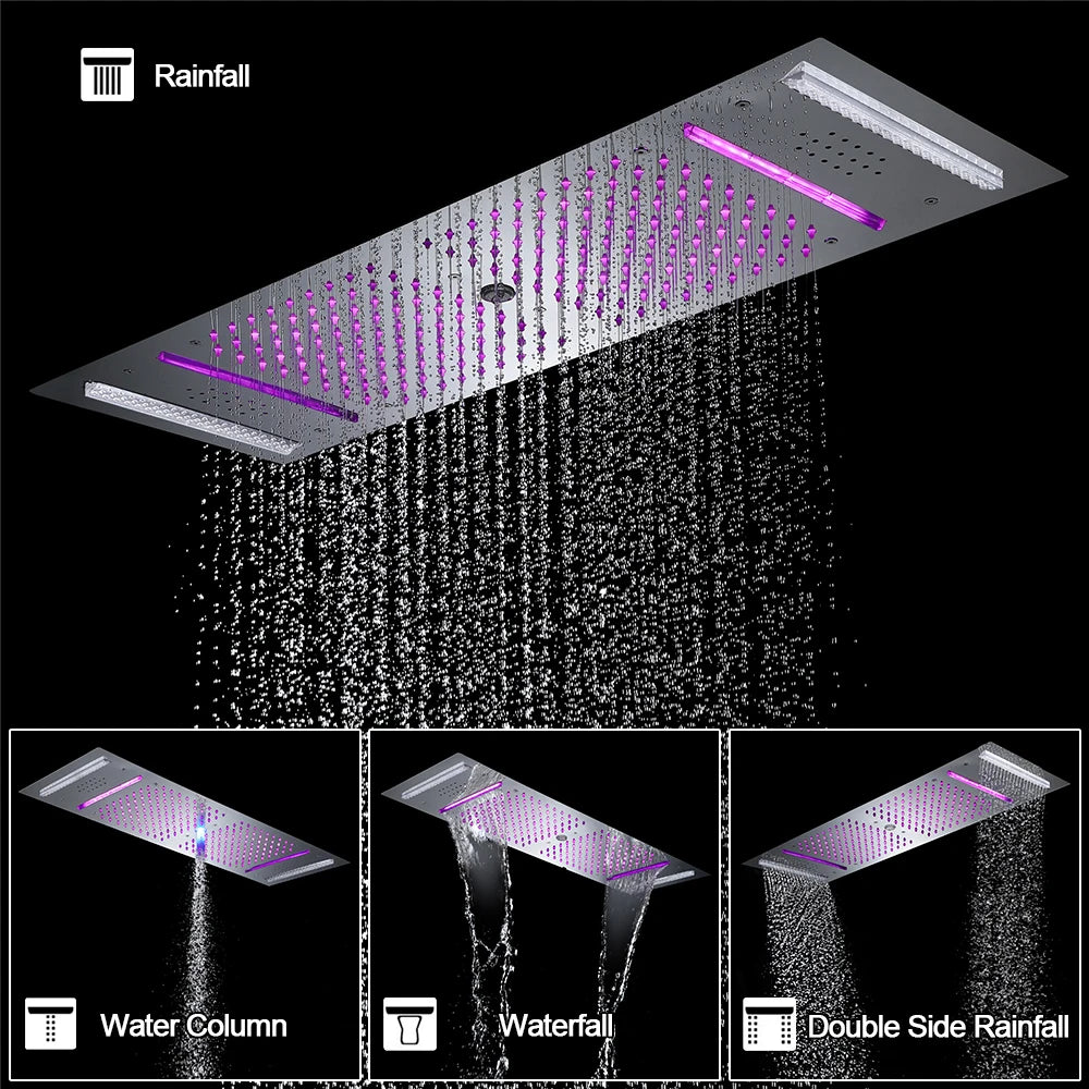 ANTNX M Boenn Black ShowerHead Rainfall Bathroom Shower Faucet Luxurious Multi Function LED Shower System Set Smart Thermostatic Mixer ANTNX.COM