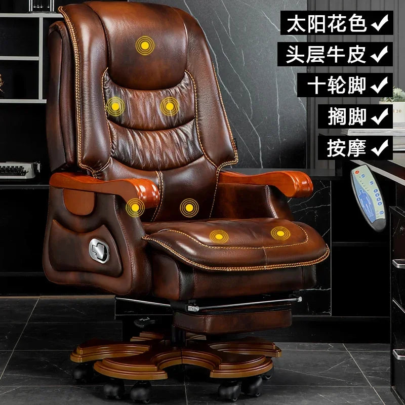 MMOOKA Luxury Leather Boss Office Chair Ergonomic Orange Office Chair With Footrest Sleep Comfort Cadeira Gamer Office Desk Furniture