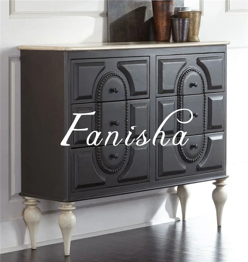 MMOOKA American Country Solid Wood Black Chest of Drawers Entrance Foyer Entrance Cabinet Drawer Storage Sideboard Cabinet Curio