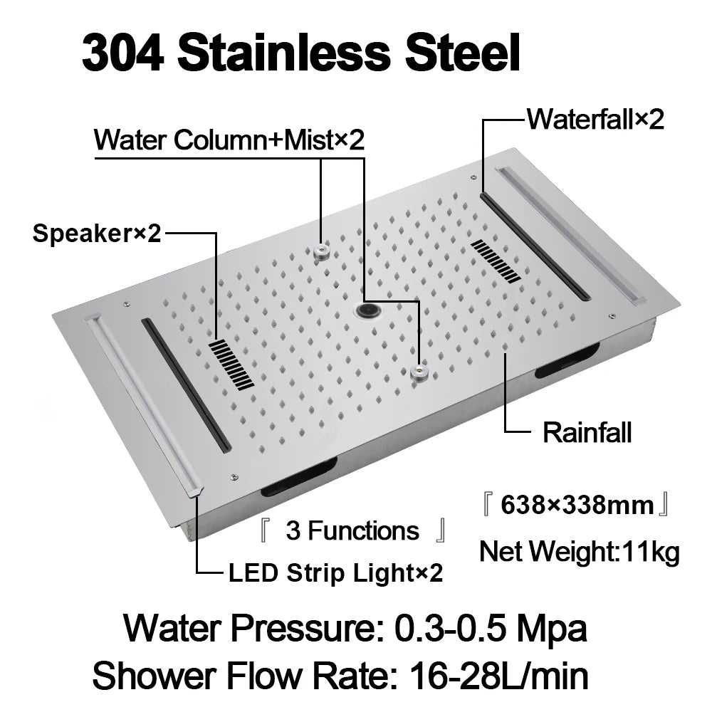 ANTNX M Boenn 4 Functions Shower System Set Embedded Ceiling 638*338mm LED Shower Head Rainfall Bathroom Faucets Thermostatic Diverter ANTNX.COM