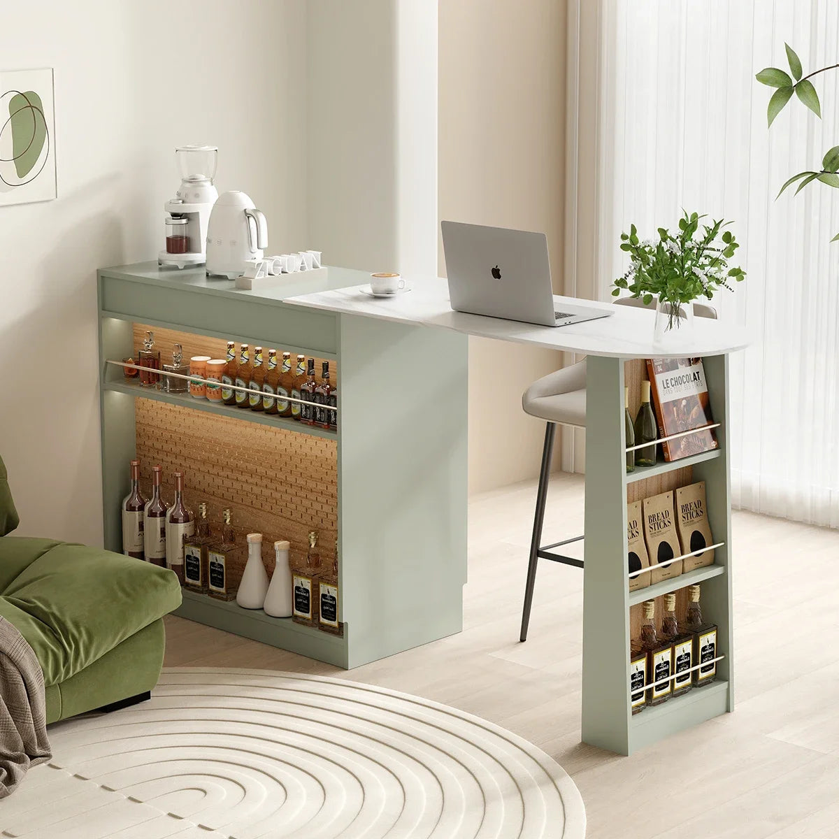 MMOOKA Retractable European Stone Plate Sideboard Cabinet Green Dining Table Small Apartment Furniture
