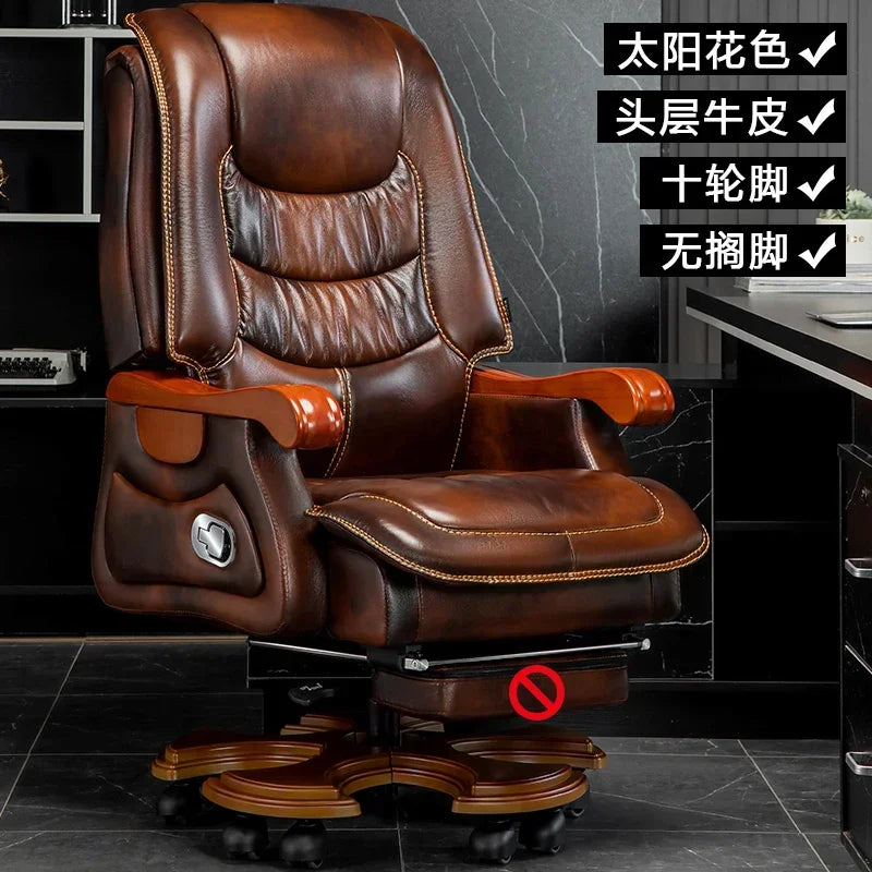 MMOOKA Luxury Leather Boss Office Chair Ergonomic Orange Office Chair With Footrest Sleep Comfort Cadeira Gamer Office Desk Furniture