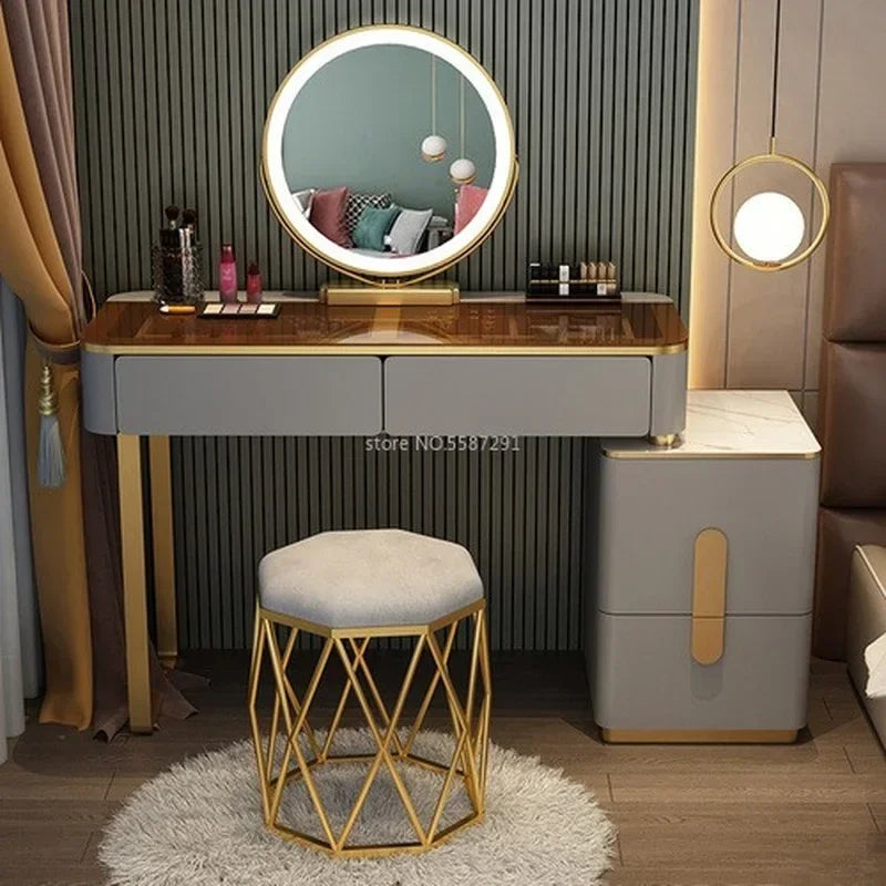 MMOOKA Vanity Desk Modern Dresser Table LED Mirros Household Bedroom Dressing Table Density Board Makeup Table With Mirror Furniture