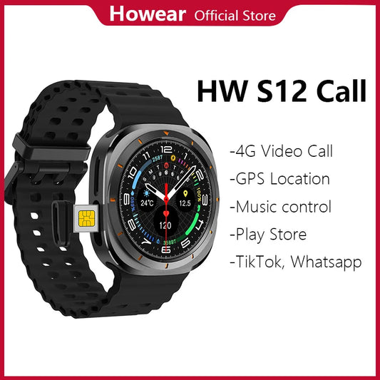 MMOOKA Smart Watch Smartwatch 4G SIM Card 2025 Android Play Store 1.48 Inch AMOLED HW S12 Call TikTok Camera Video Call Ultra GPS WIFI