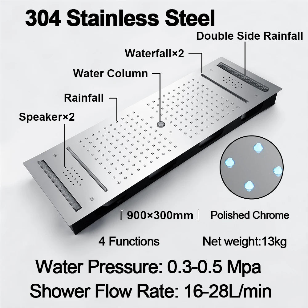 ANTNX M Boenn Black ShowerHead Rainfall Bathroom Shower Faucet Luxurious Multi Function LED Shower System Set Smart Thermostatic Mixer ANTNX.COM