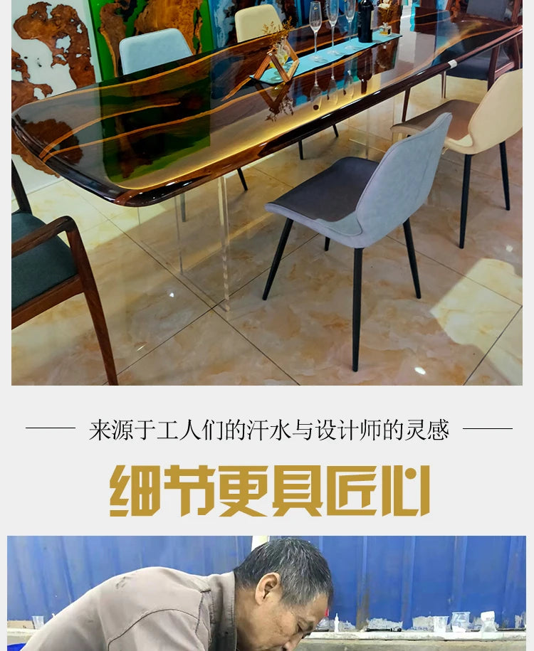 Epoxy resin river table, wave table, large board tea table, solid wood tea board table, dining table, coffee table furniture