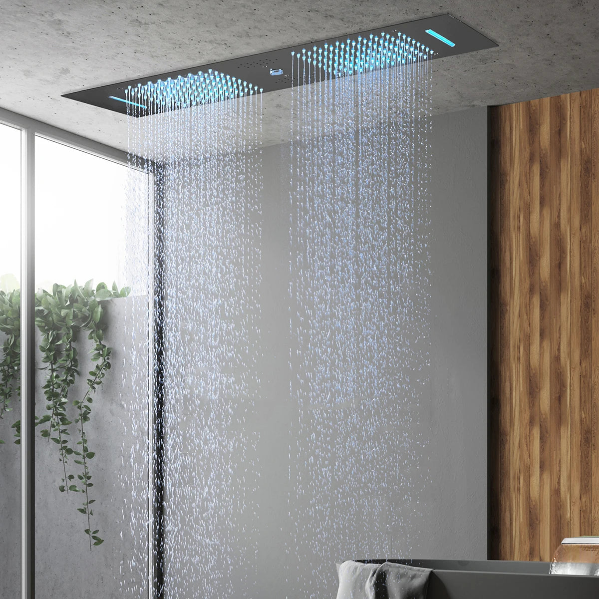 ANTNX M Boenn Bathroom Bar Shape Rain Shower Head Stainless Steel High Pressure Water Column LED Music Spa Shower Panel Chrome & Black ANTNX.COM