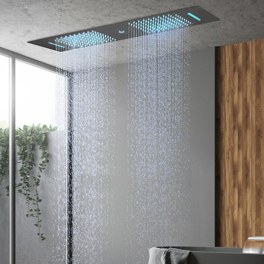 ANTNX M Boenn Bathroom Bar Shape Rain Shower Head Stainless Steel High Pressure Water Column LED Music Spa Shower Panel Chrome & Black ANTNX.COM