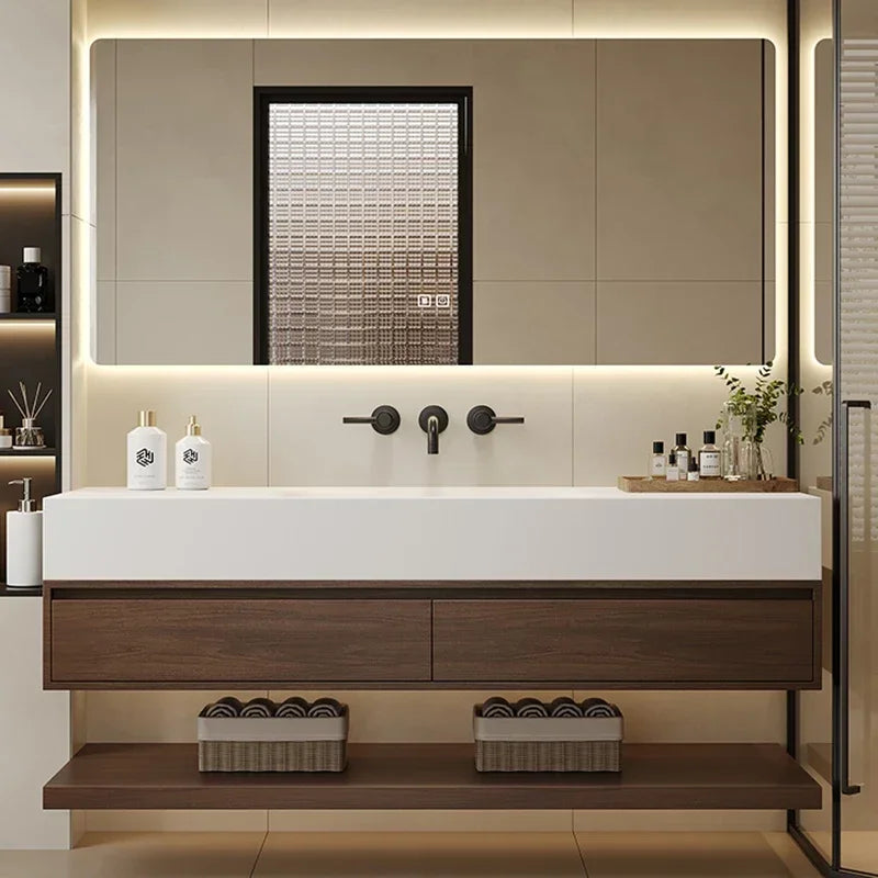 ANTNX Vintage Log Smart Mirror Cabinet Vanity with Sink Large Capacity Storage Bathroom Cabinet Simple Furniture Тумба С Ящиками FYBC ANTNX.COM