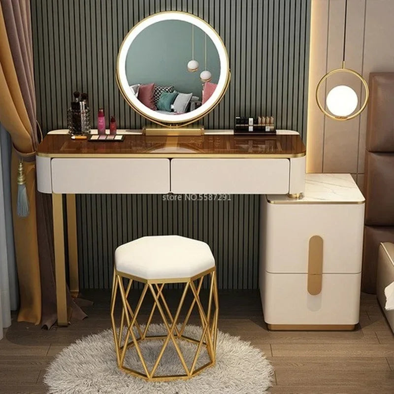 MMOOKA Vanity Desk Modern Dresser Table LED Mirros Household Bedroom Dressing Table Density Board Makeup Table With Mirror Furniture