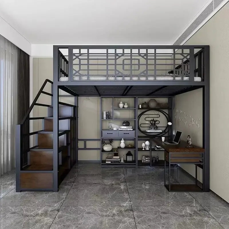 ANTNX New Chinese-style loft bed elevated sheet upper floor small apartment children's apartment iron frame ANTNX.COM