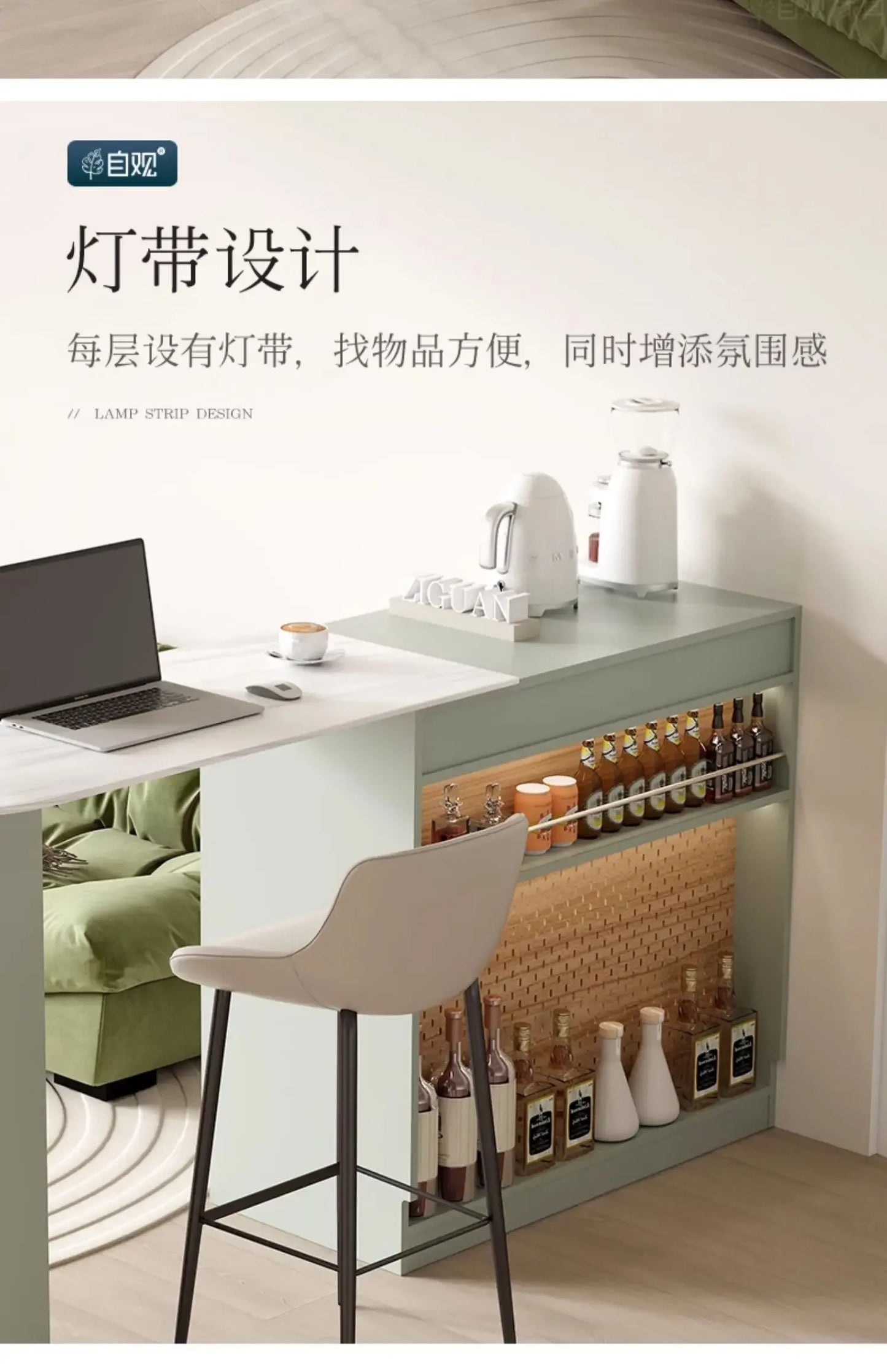MMOOKA Retractable European Stone Plate Sideboard Cabinet Green Dining Table Small Apartment Furniture