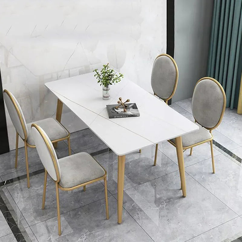 MMOOKA Nordic White Dining Table Decor Gold Legs Living Room Design Dining Table Aesthetic Marble Top Mesa Comedor Household Essentials