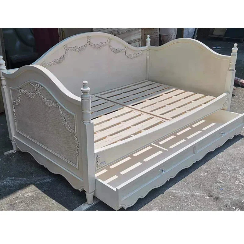 MMOOKA American Style French Style Retro Distressed Carved Multi-Functional Boys and Girls Stretchable Storage Sofa Bed