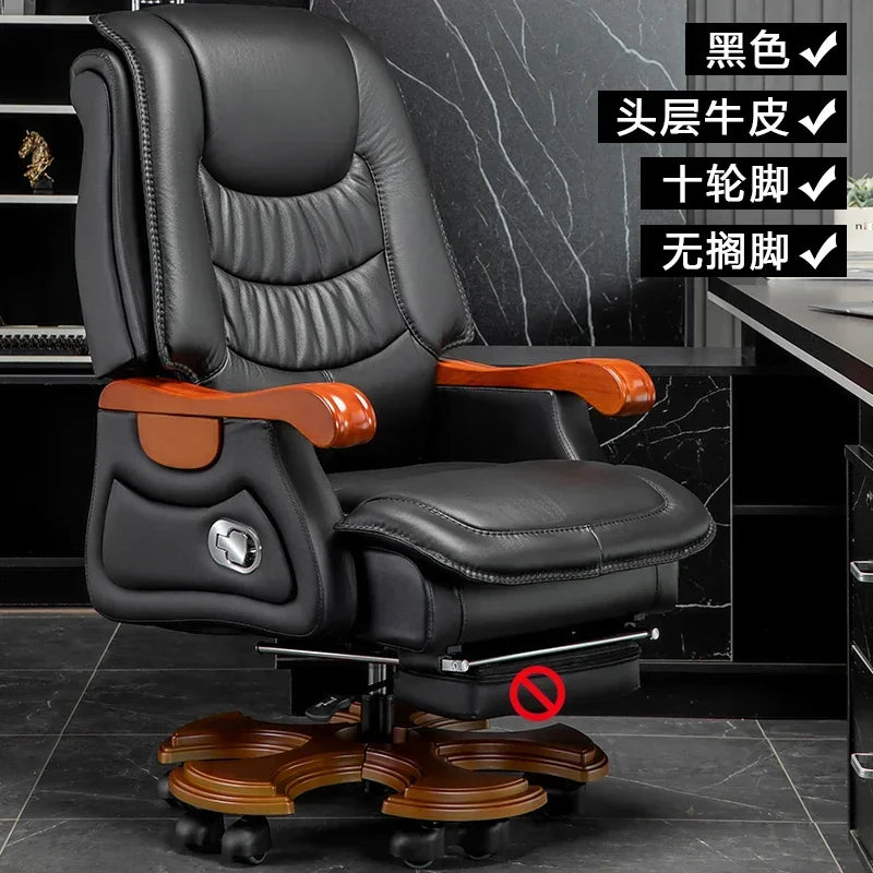 MMOOKA Luxury Leather Boss Office Chair Ergonomic Orange Office Chair With Footrest Sleep Comfort Cadeira Gamer Office Desk Furniture