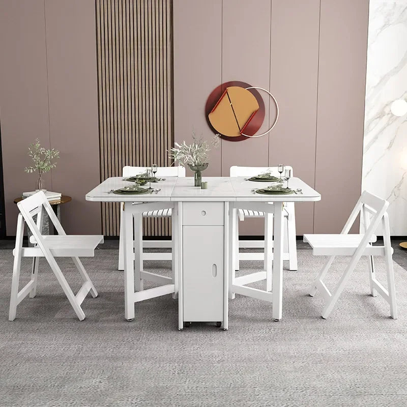 MMOOKA Fashion White Color Folding Dining Table Furniture  Multifunctional Rectangle Foldable Dining Table Folding Chairs