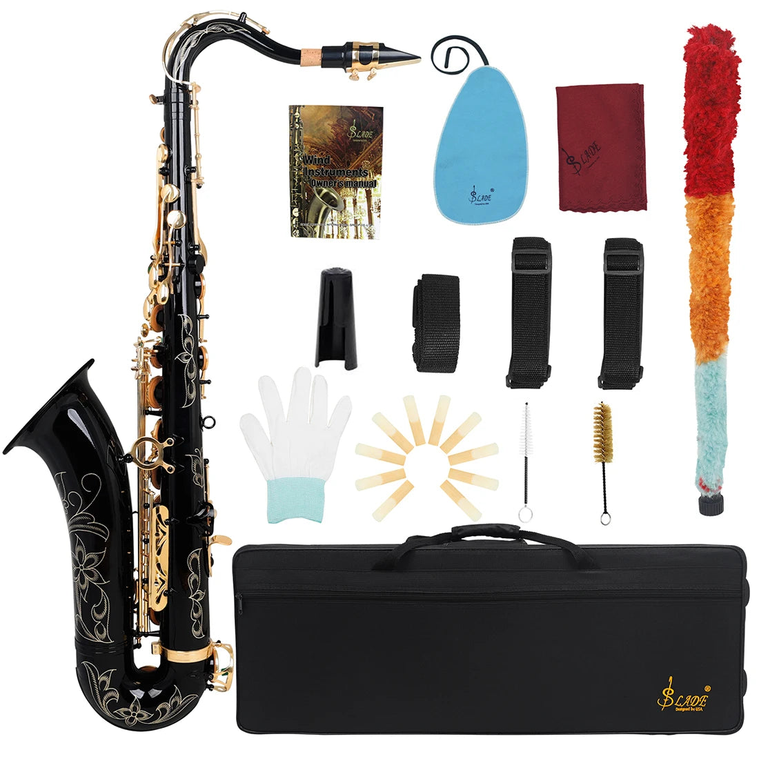SALDE Tenor Saxophone Brass B-Flat Tenor Laser Engraved Sax Woodwind Instrument With Carrying Case Gloves Parts & Accessories