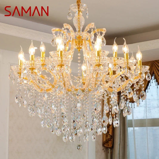 SAMAN Luxurious Candle Pendent  Lamp European Style Crystal Lamp Living Room Restaurant Villa Duplex Building Chandelier