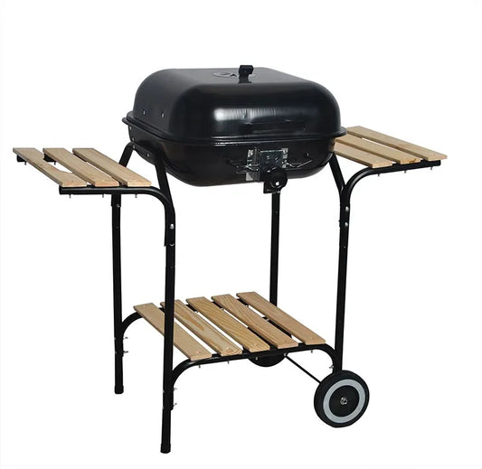 SEJR 18 inch Black Portable Charcoal BBQ Grill with Wooden Side Table Barbecue 98X59X89cm