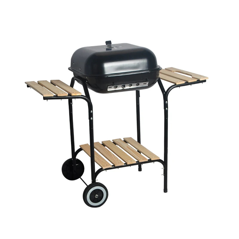 SEJR 18 inch Black Portable Charcoal BBQ Grill with Wooden Side Table Barbecue 98X59X89cm