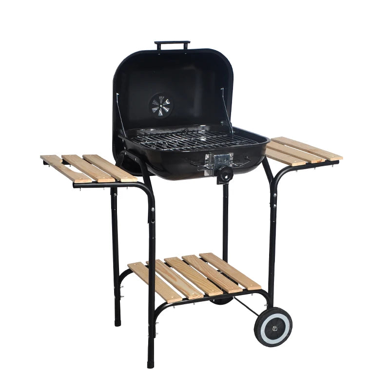 SEJR 18 inch Black Portable Charcoal BBQ Grill with Wooden Side Table Barbecue 98X59X89cm