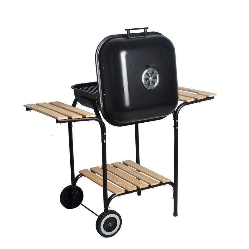 SEJR 18 inch Black Portable Charcoal BBQ Grill with Wooden Side Table Barbecue 98X59X89cm