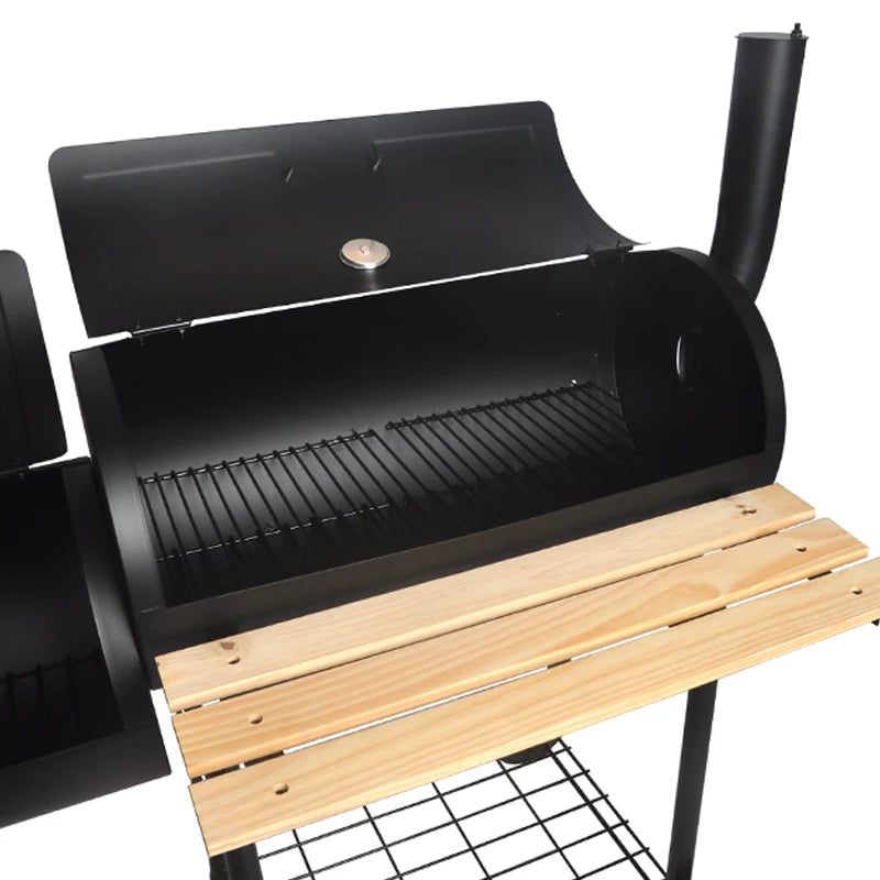 SEJR Moveable Trolley Barrel Barbecue Charcoal BBQ Grill with Lid 102x62x113cm